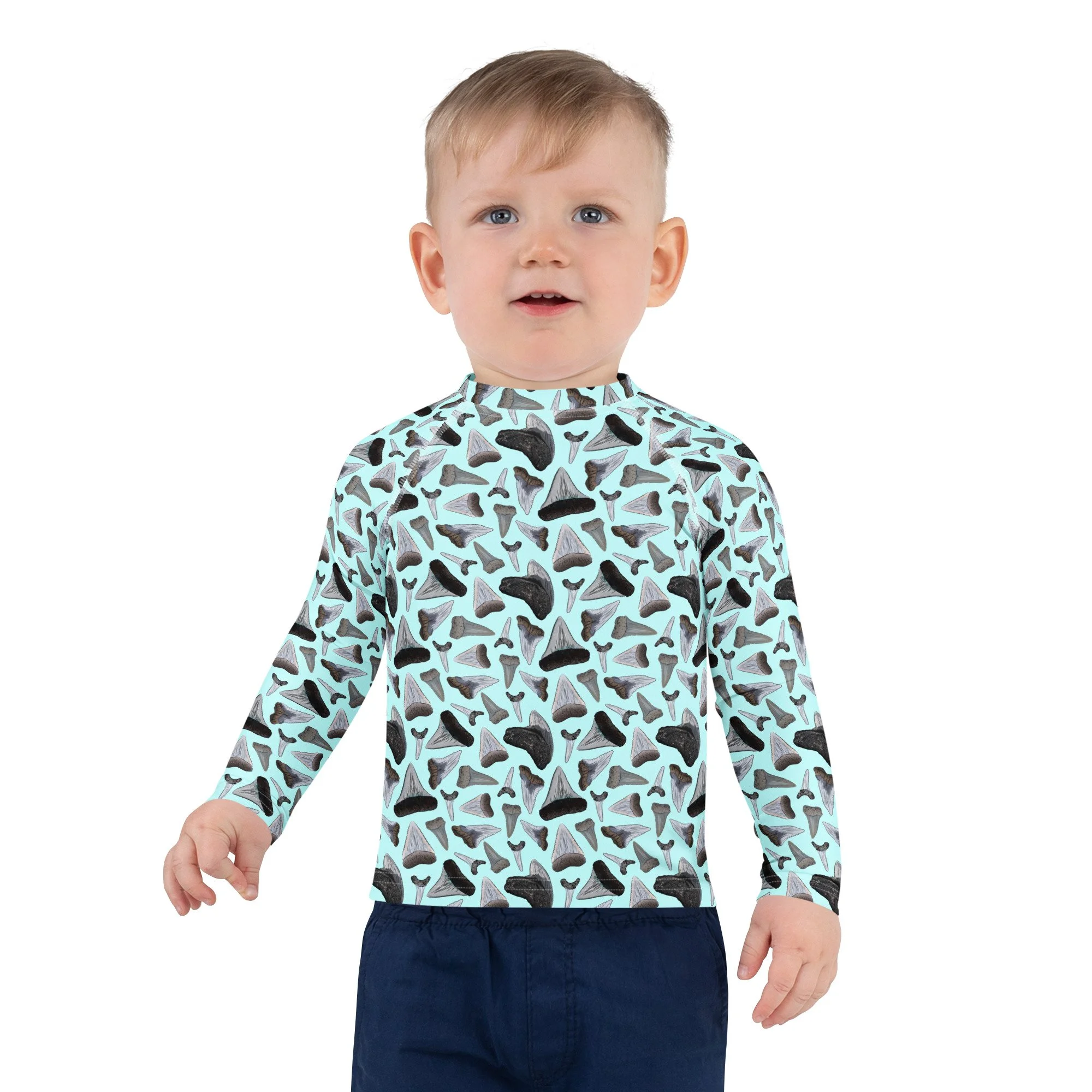 Shark Tooth Collection Eco-Friendly Kids Rash Guard - Seafoam