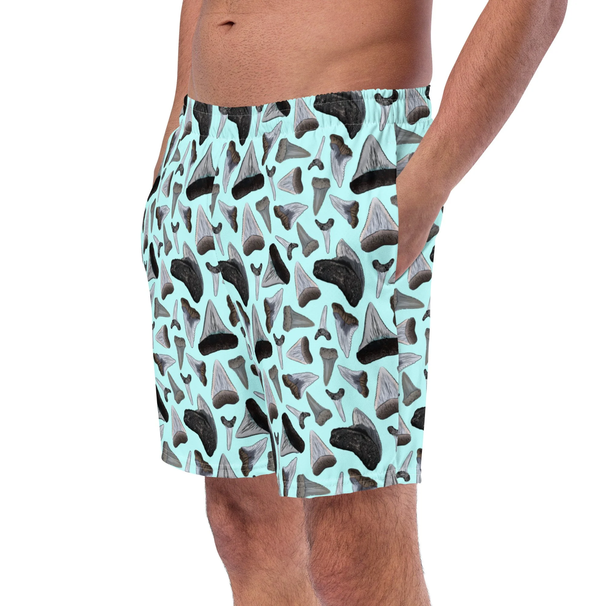Shark Tooth Collection Eco-Friendly Men's Swim Trunks - Seafoam