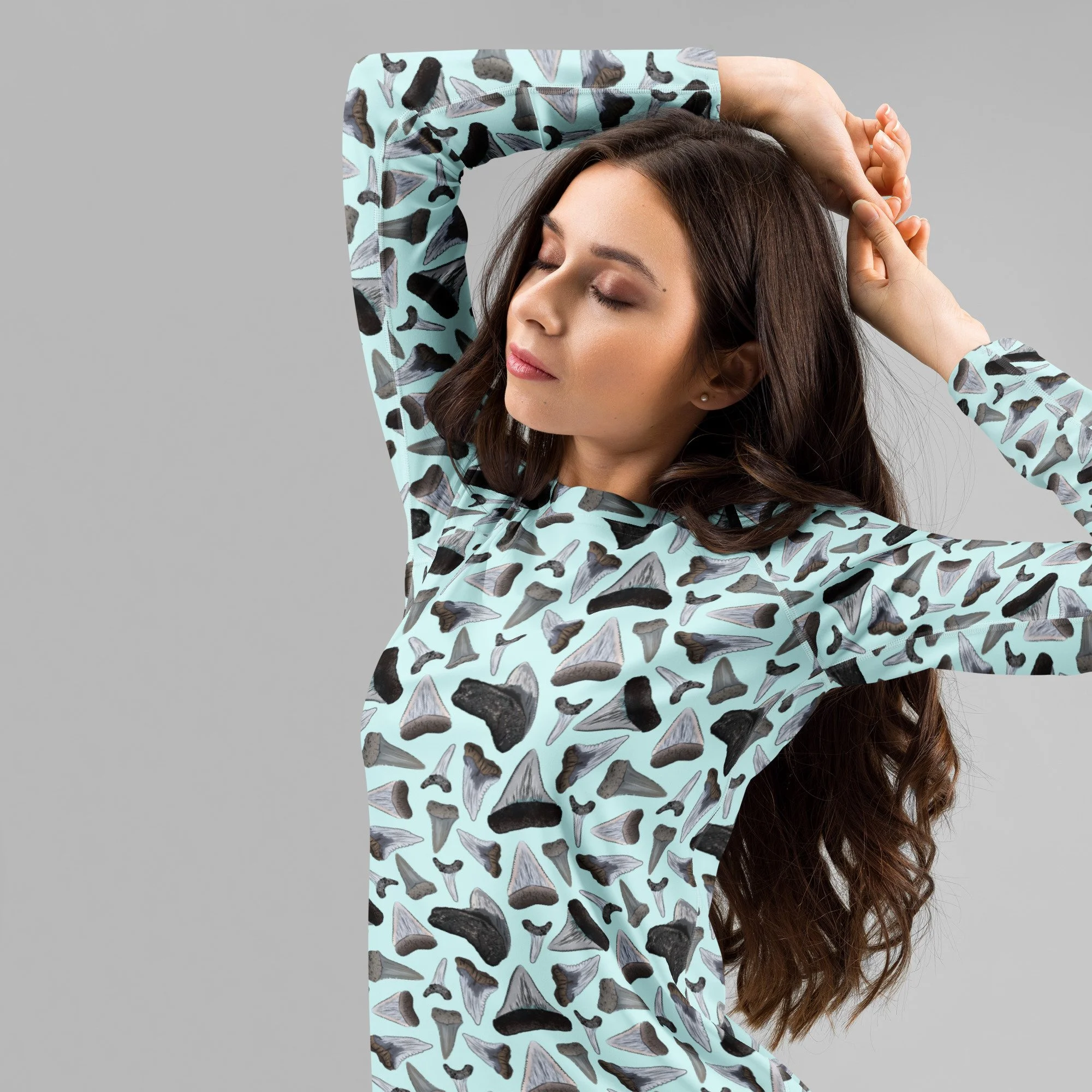 Shark Tooth Collection Women's Eco-Friendly Rash Guard - Seafoam