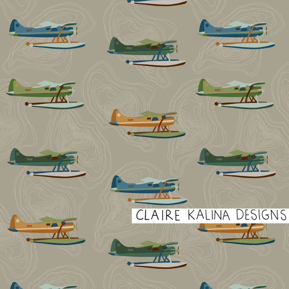 Float plane design - inspired by being back up here in the Greatland, a few great flights into the Alaska Range with @k2aviation and the wallpaper at Whiskey and Ramen in Anchorage. The topo lines in back are an outline of the top portion of Denali. 