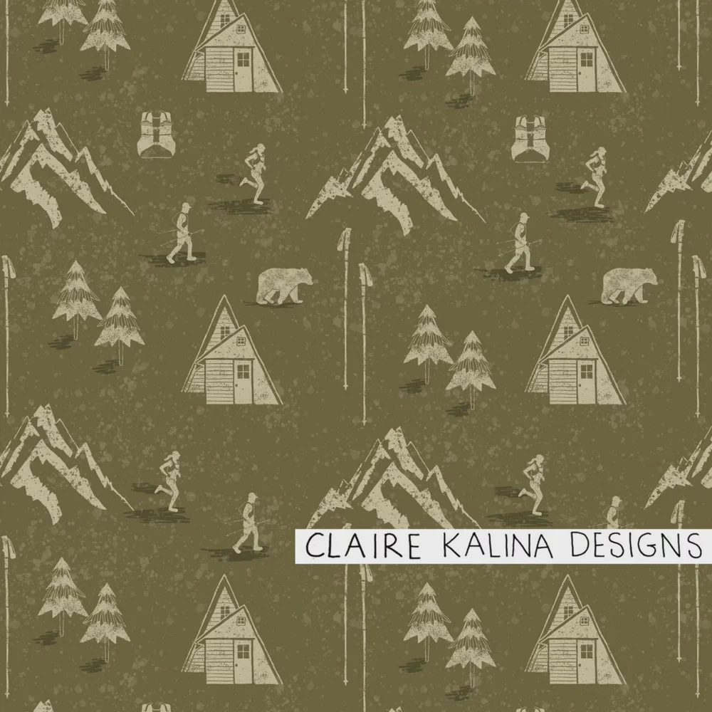 NEW!!! Trail Running Alpine Wilderness design for next week's #spoonflower #cabincore themed contest. I love trail running and I love the mountains. That is where I feel most at home. 

There aren't many trail running designs out there in the world s
