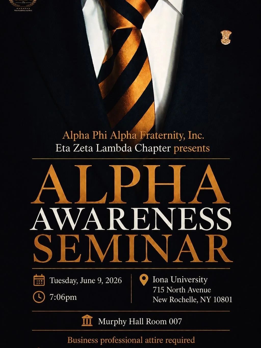 &ldquo;GOODWILL is the monarch of this house
Men, unacquainted, enter, shake hands,
exchange greetings, and depart friends.
Cordiality exists among all who abide within.&rdquo;

Eta Zeta Lambda will host their next Alpha Awareness seminar on June 9, 