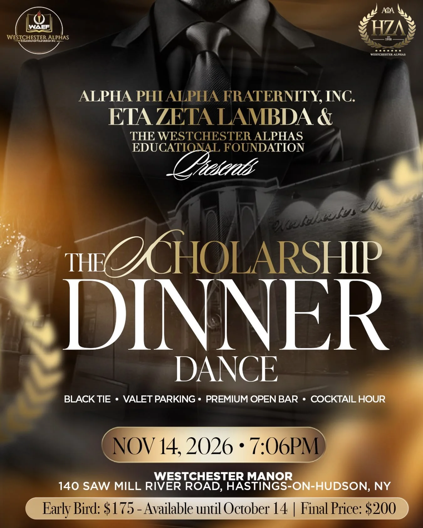 Westchester Alphas and the Westchester Alpha Educational Foundation presents our 2026 Scholarship Dinner Dance.
This event is an important opportunity to advance our commitment to scholarship, service, and community uplift. Your support in purchasing