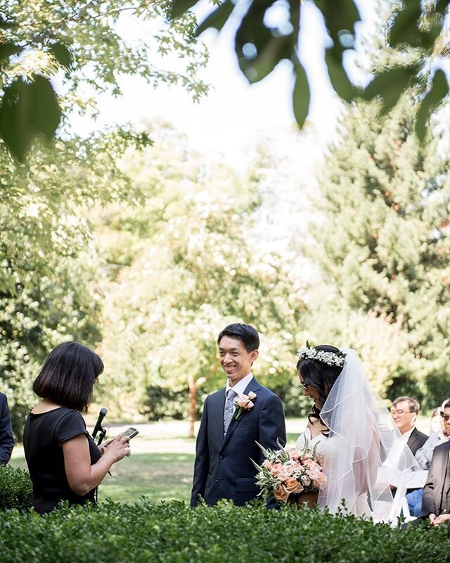 exchanging vows, tucked away amongst the trees 🌿🍃 what&rsquo;s your favorite part of a wedding ceremony?