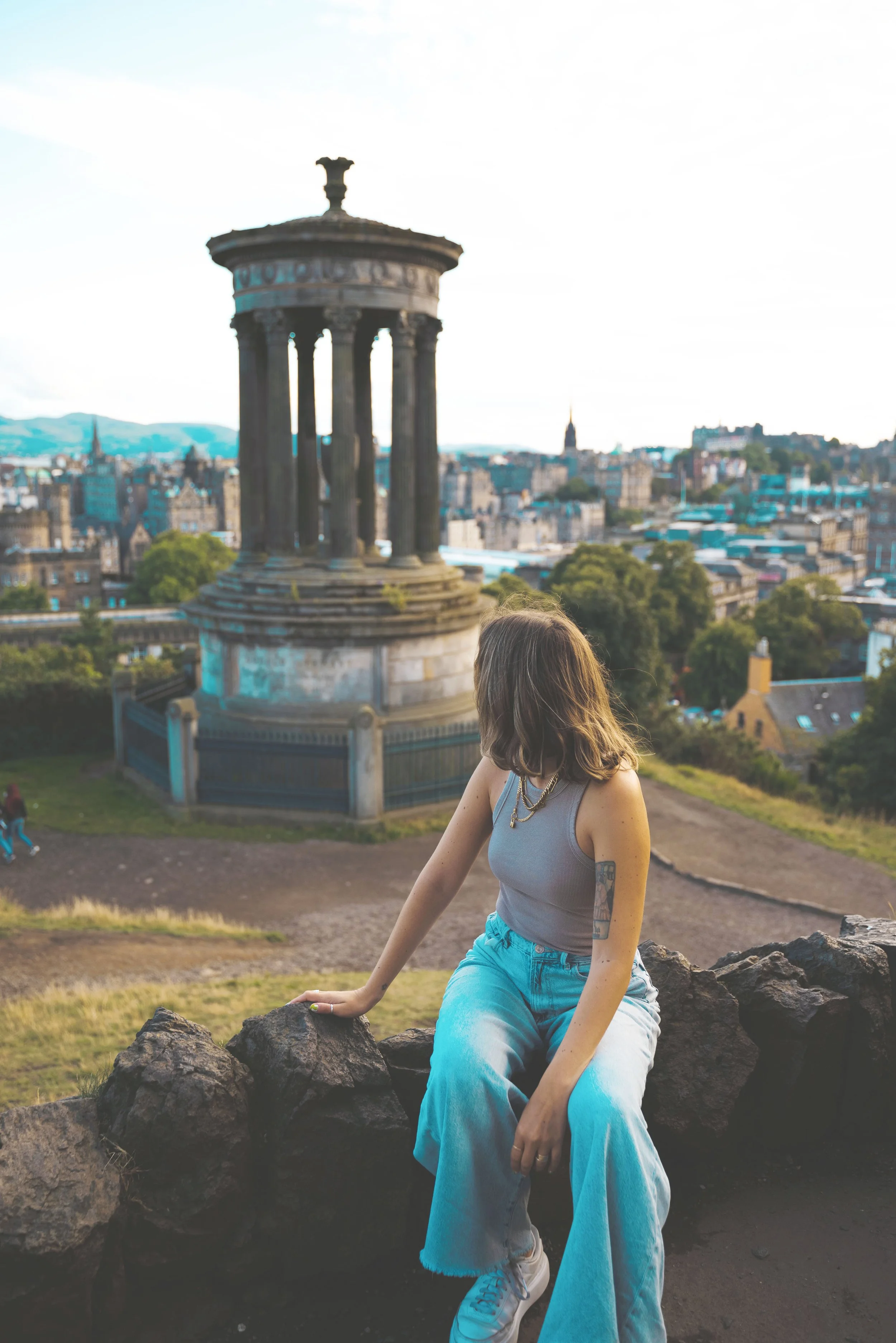 girl looking out at view from caton hill edinburgh
