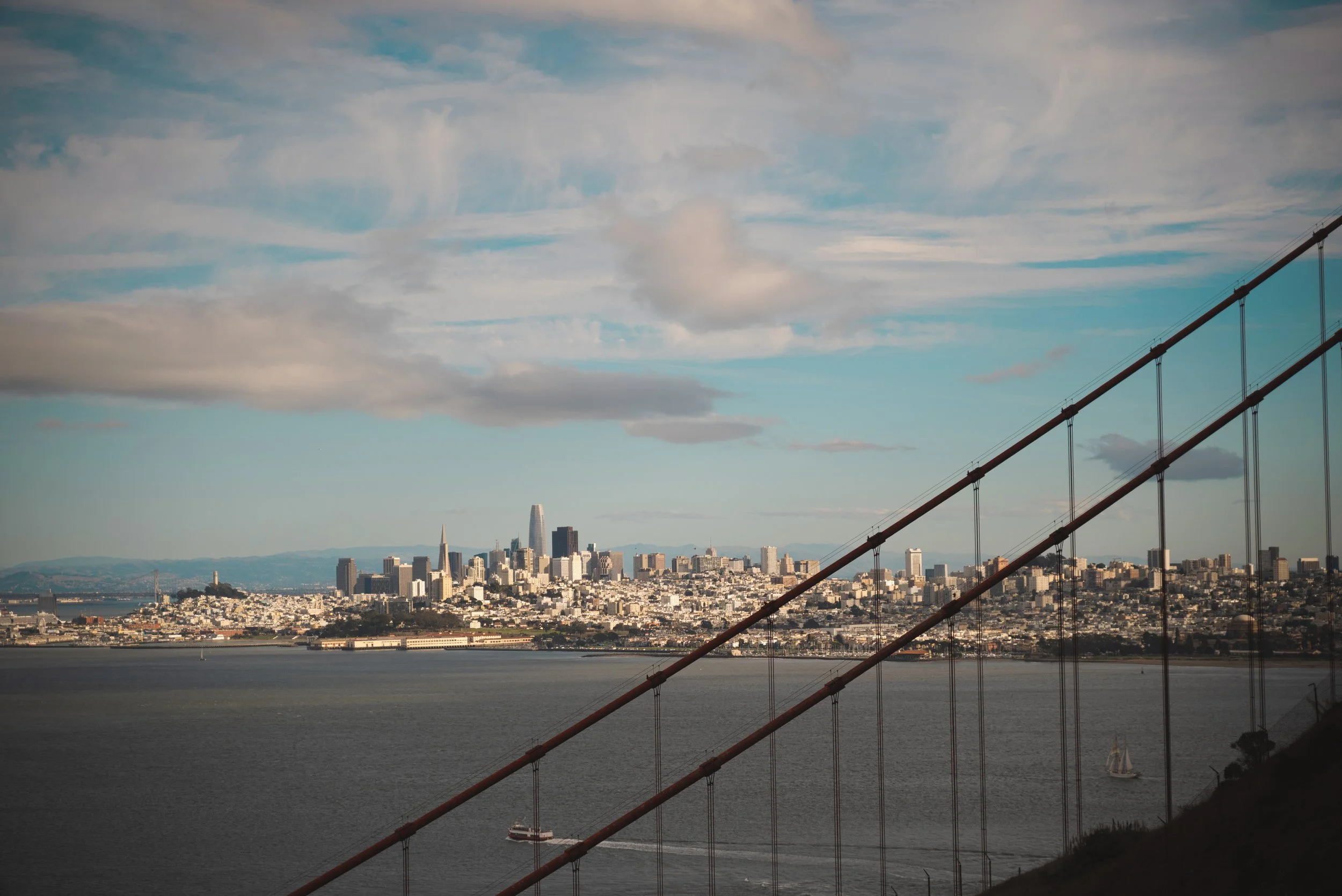 skyline view of san francisco from golden gate bridge