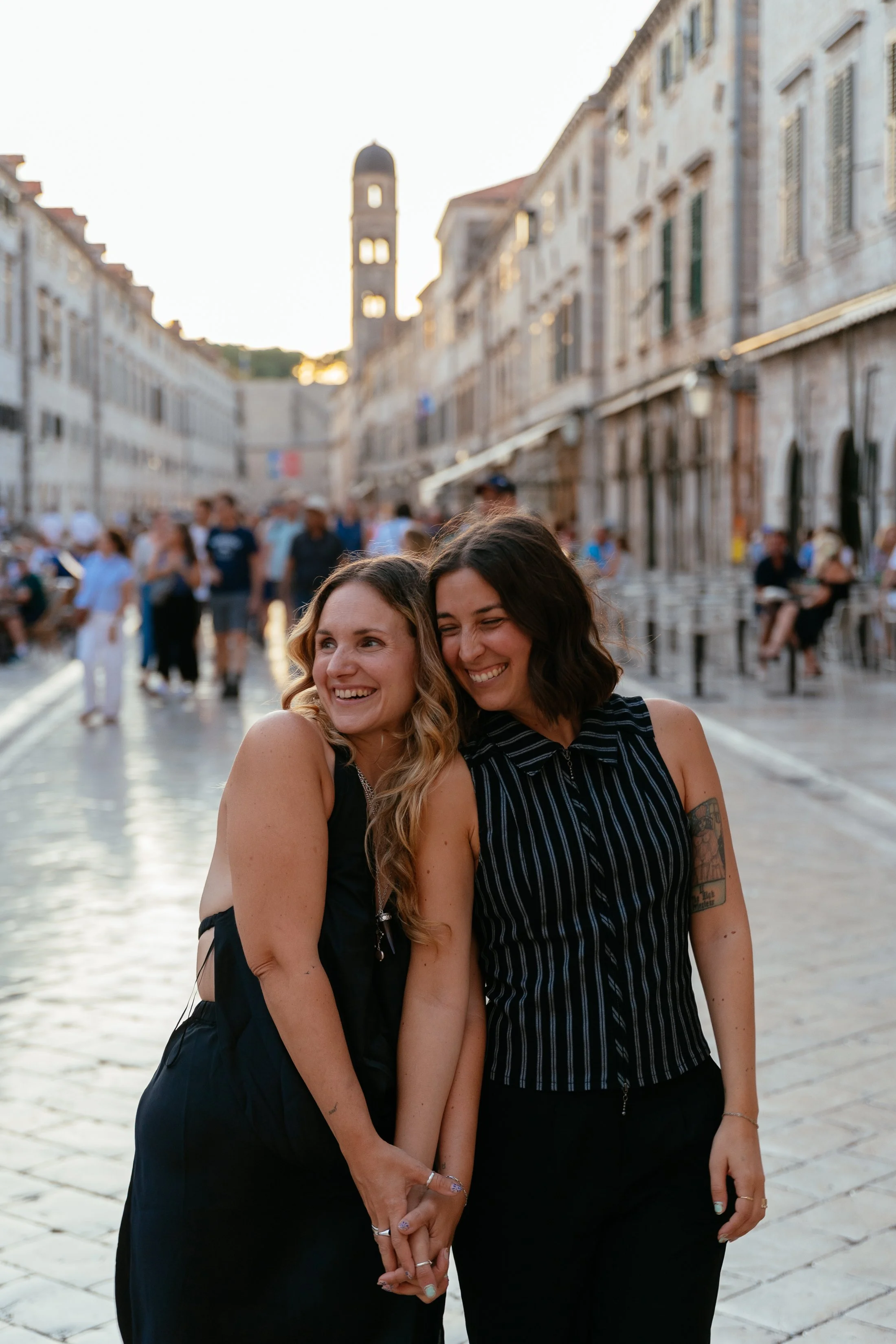 two girls walking in dubrovnik old town