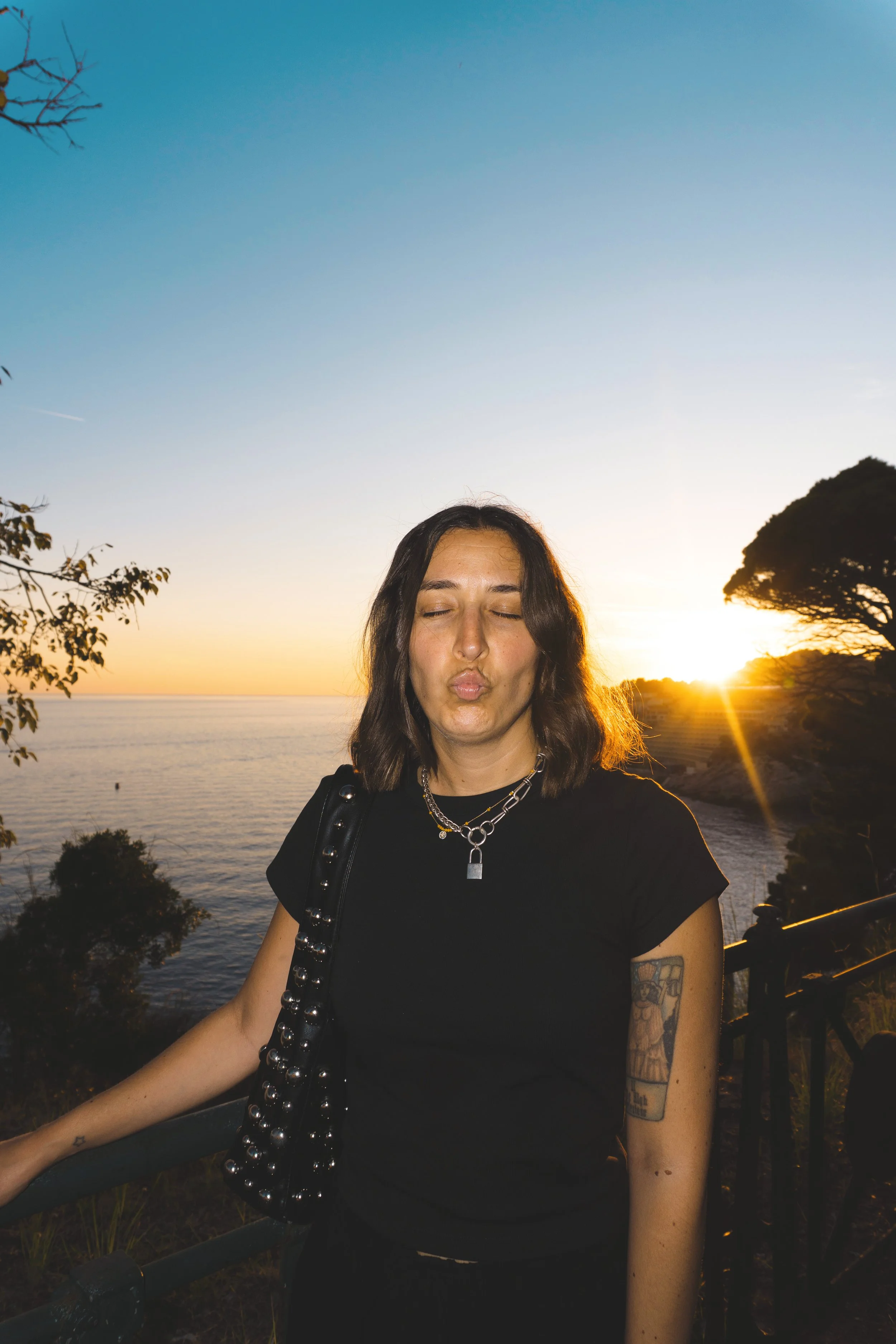 girl walking in dubrovnik at sunset