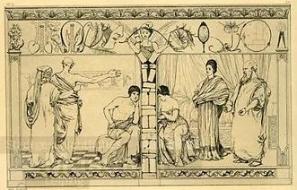 1879 etching by Max Klinger of the Pyramus and Thisbe myth.