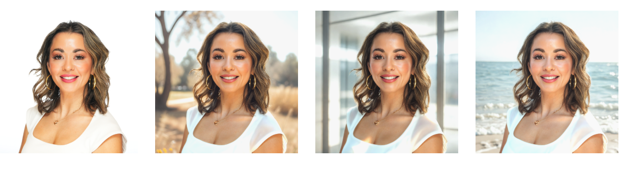 Examples of AI background replacement on portraits