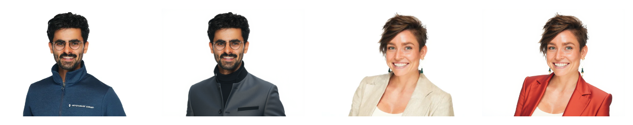Examples of AI outfit changes on professional headshots