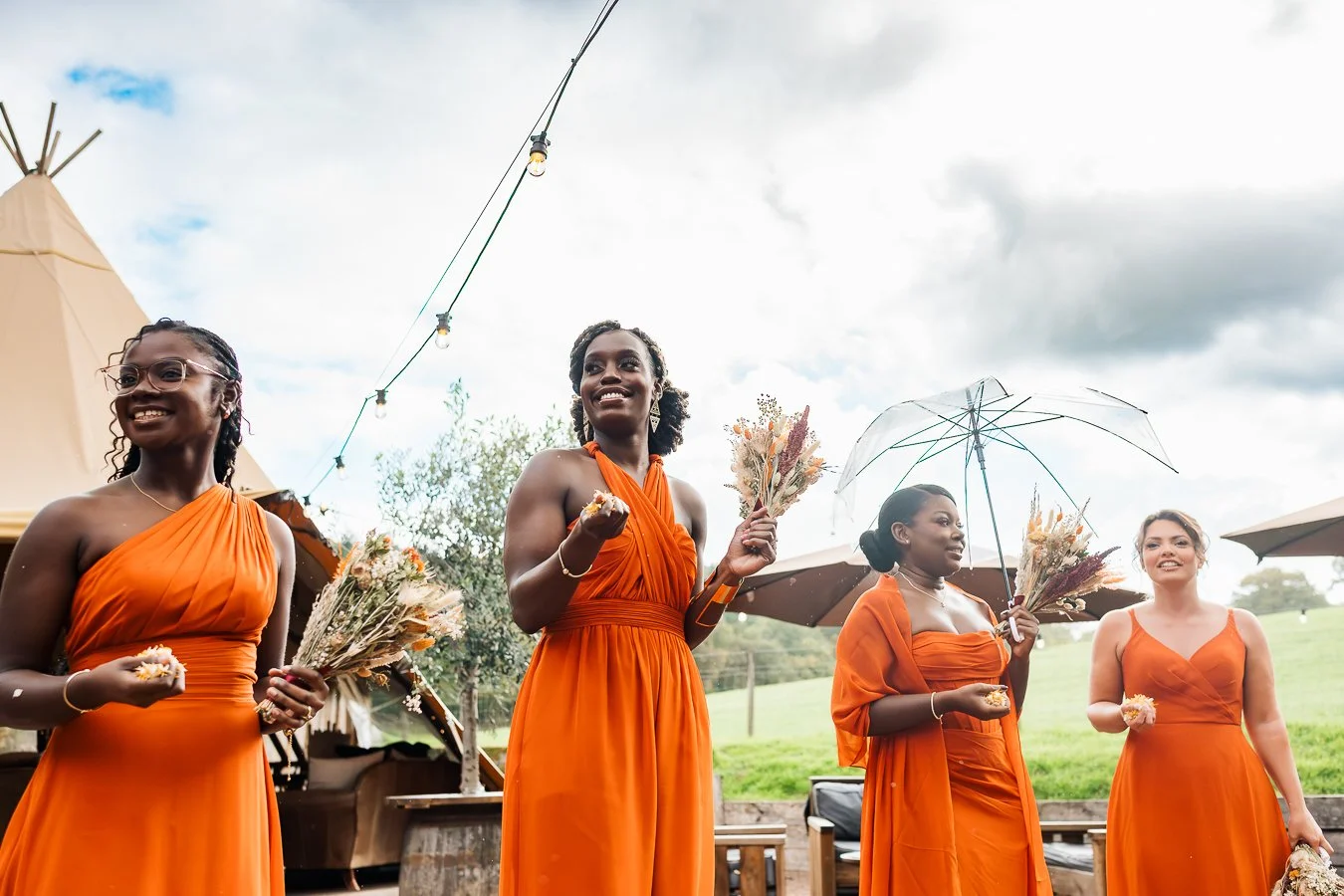 Bridesmaids smiling 