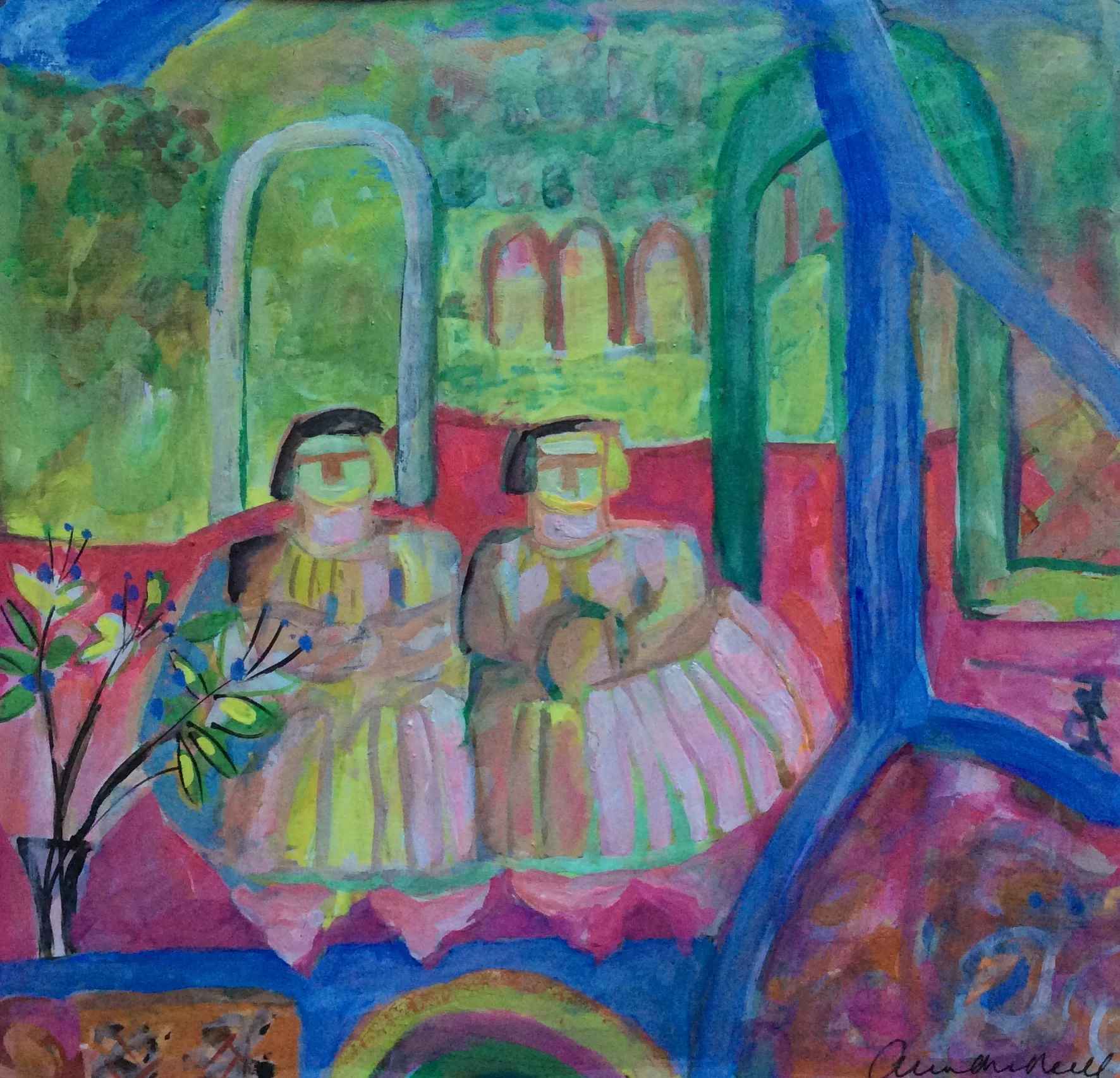 Maltese goddesses- Gouache on paper 10 x 10 ''