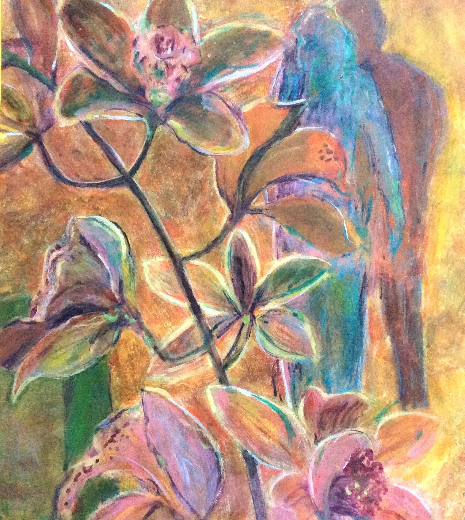 Orchids at Dusk Oil on paper. 15" x 15"