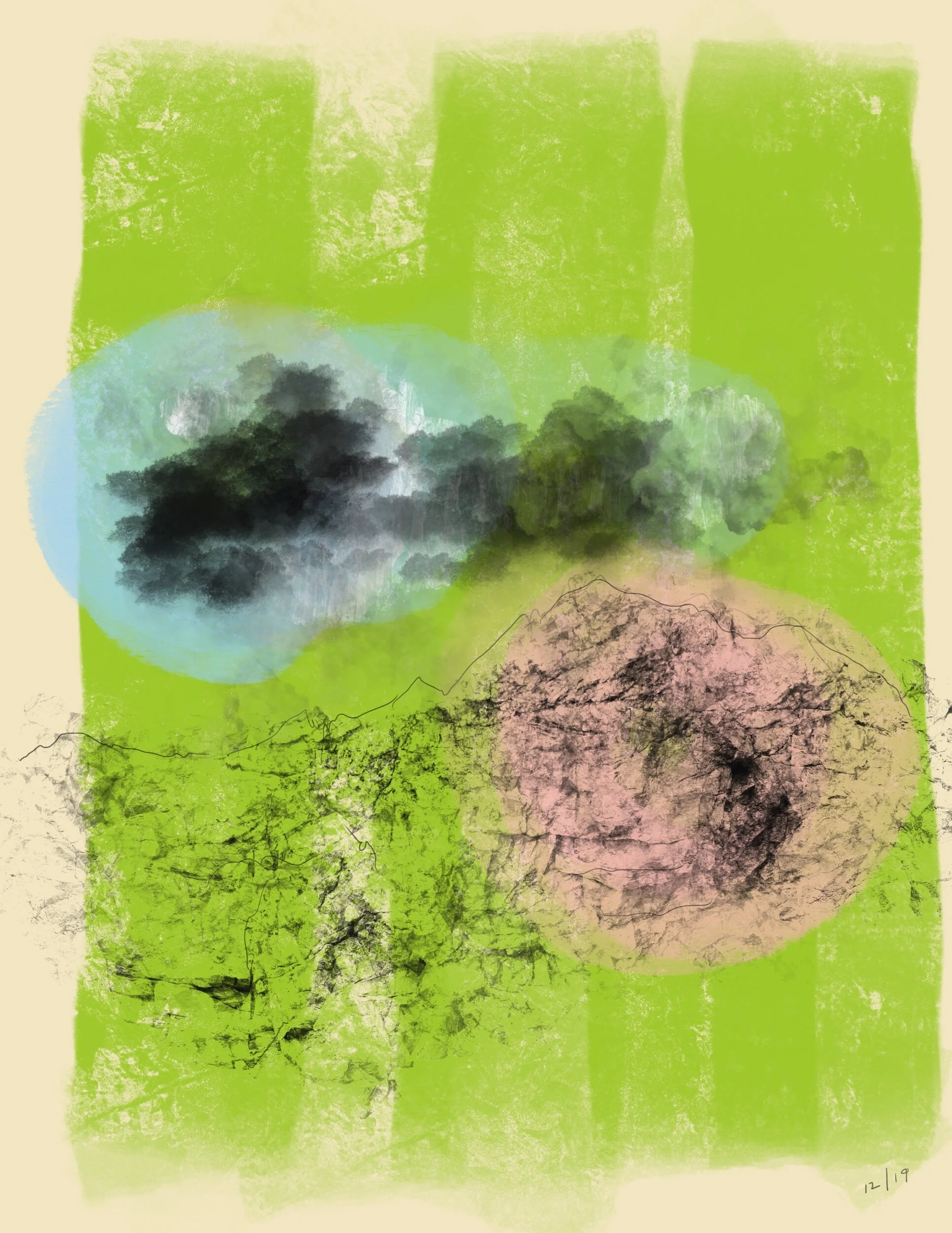 Landscape in Green, Pink, and Blue