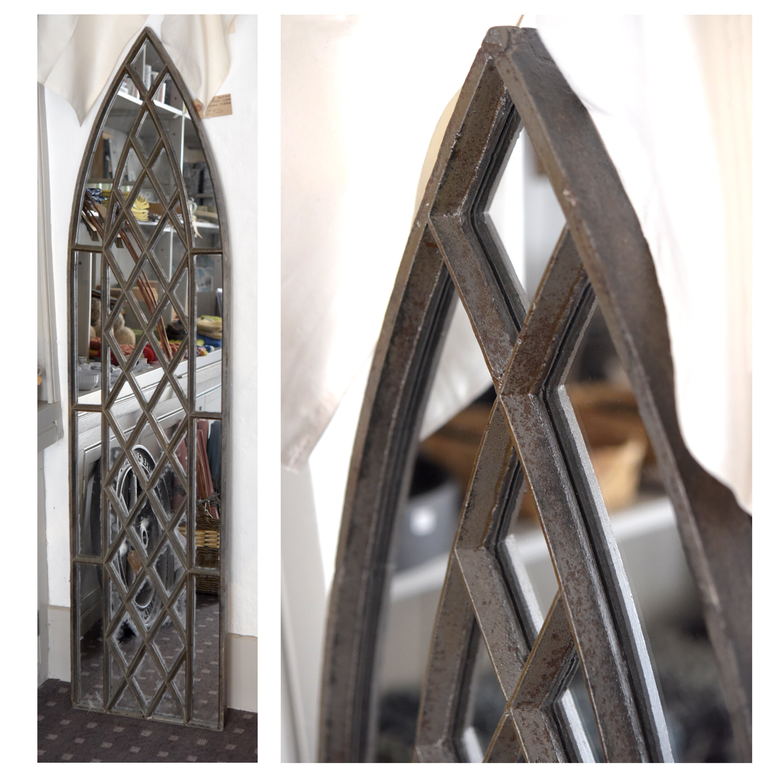 Antique cast iron church window with mirror