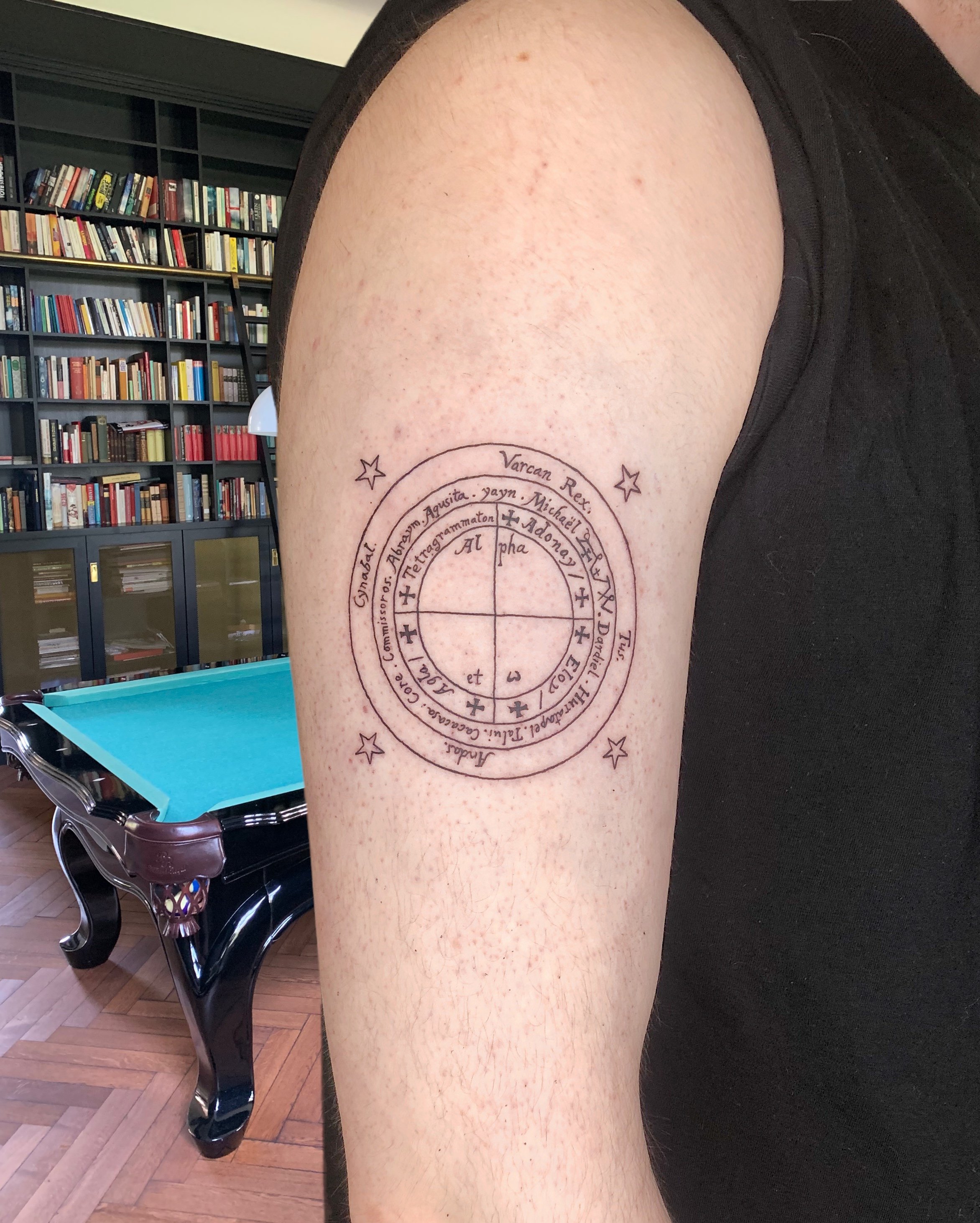 Astrology alchemy tattoo side upper arm.JPG