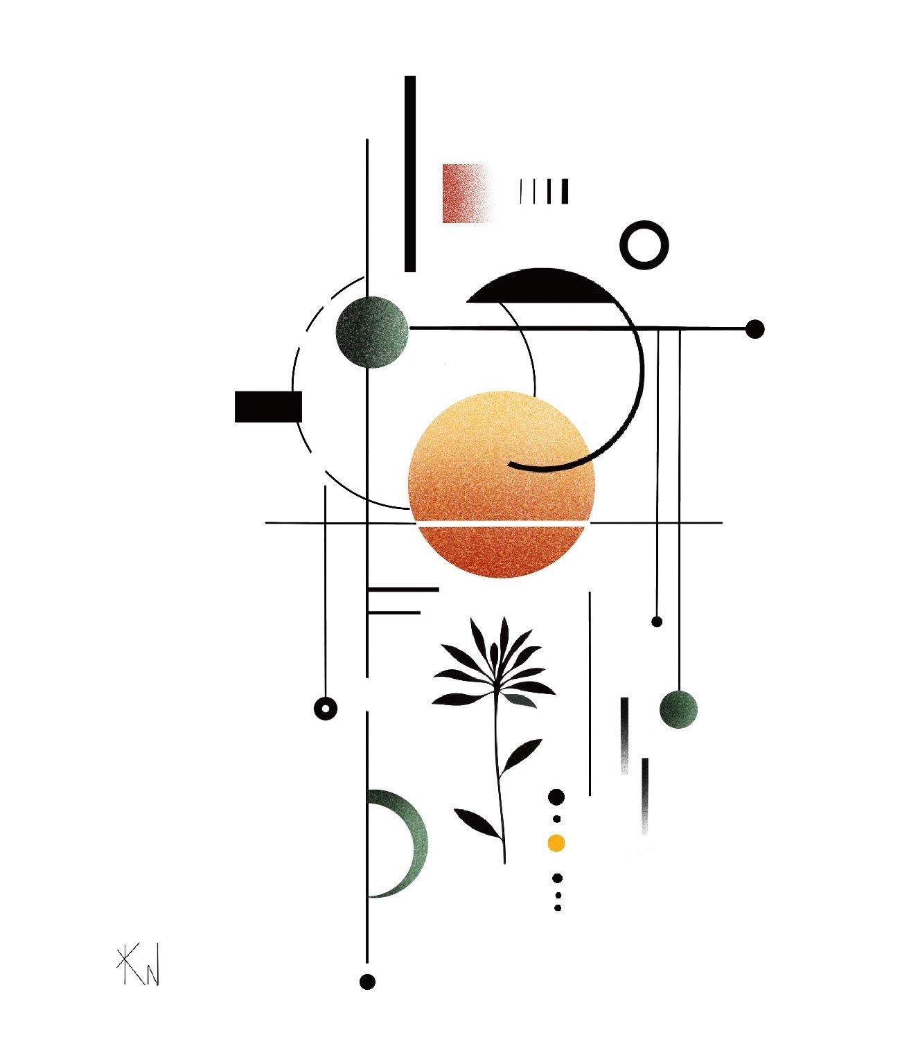 Available Abstract tattoo drawing  with orange and green by kirii lines.JPG