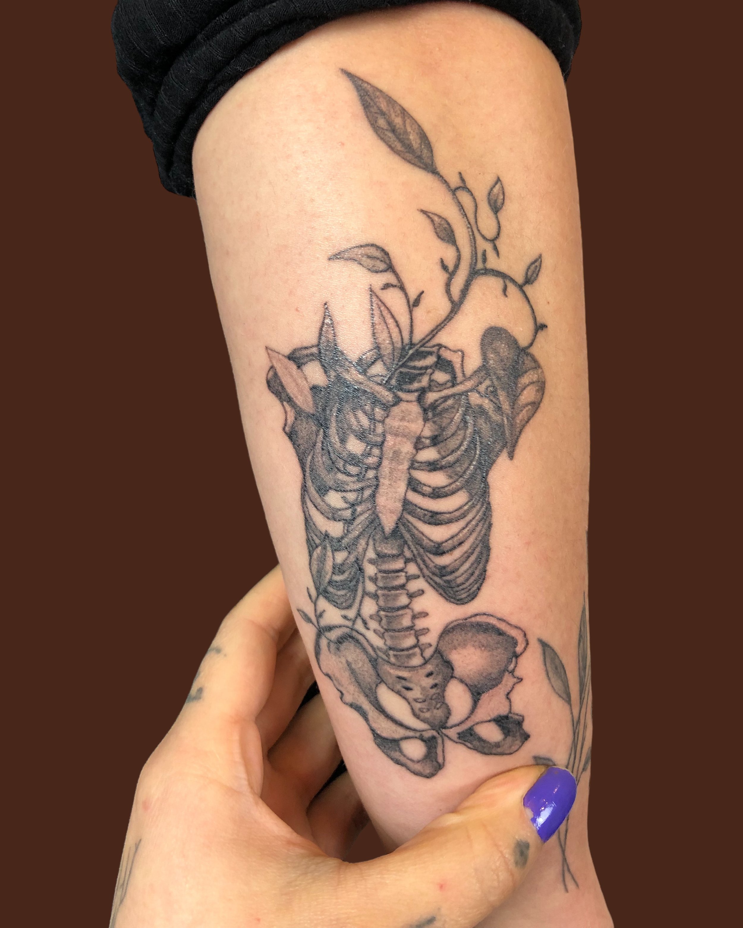 Skeletton Tattoo with branches by donna aviles.JPG