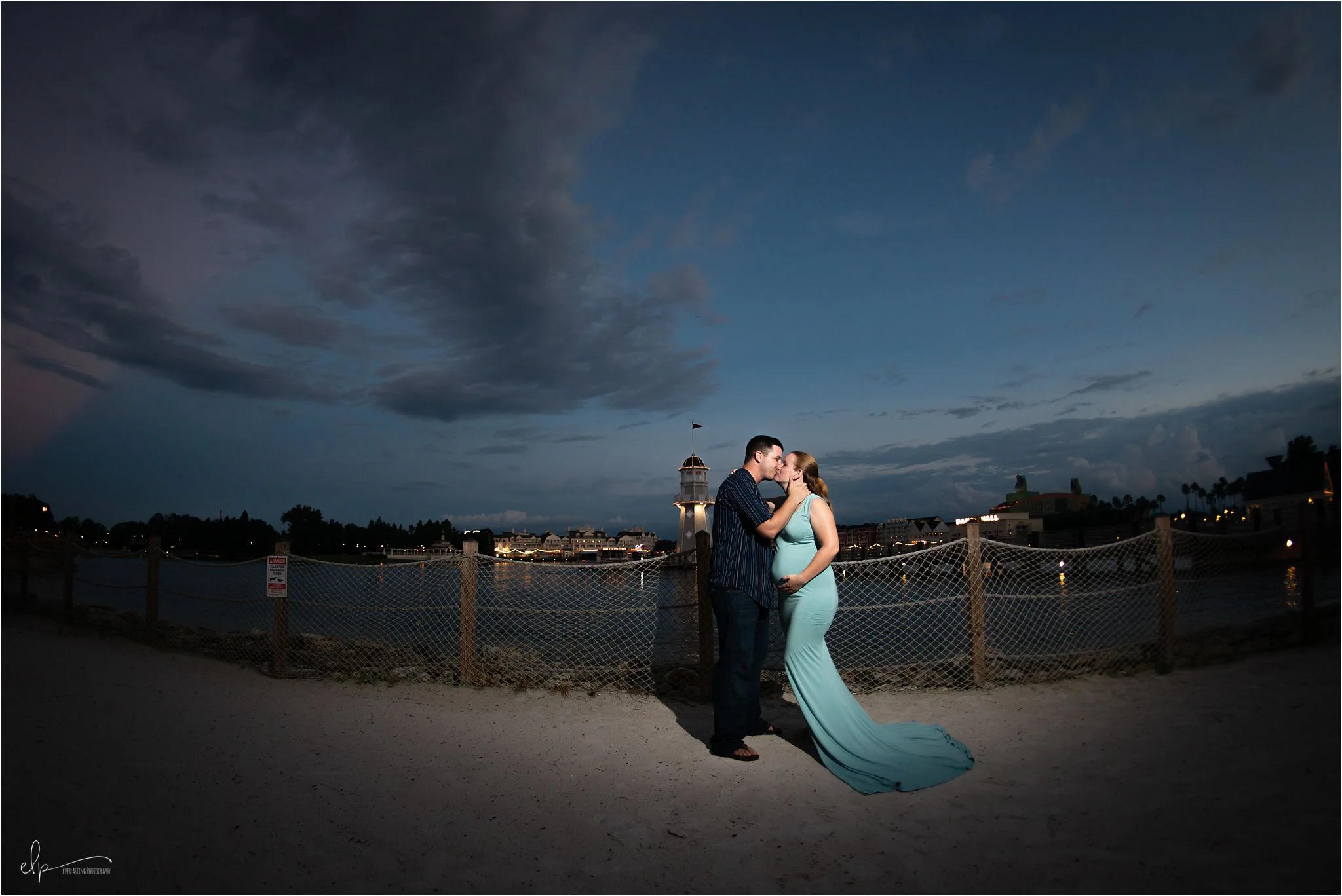 Maternity session during sunset at Disney's Beach Club Resort.