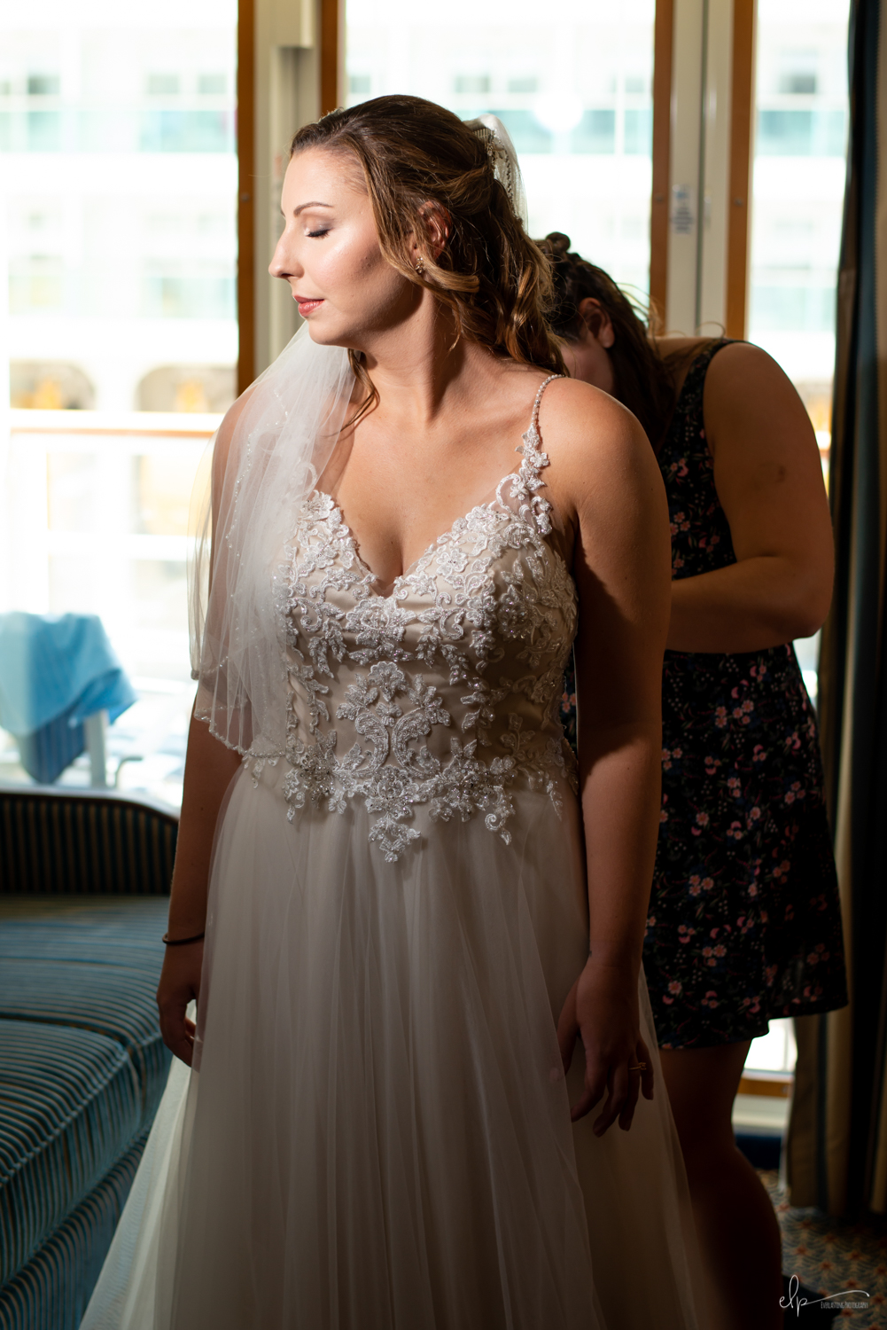 Bride getting ready wedding on disney cruise line