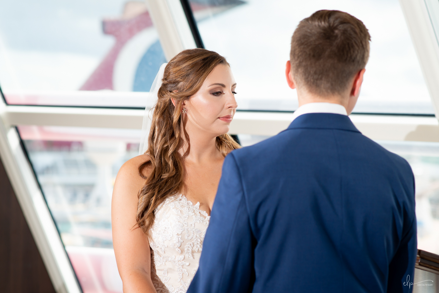 wedding ceremony portraits in outlook lounge on disney cruise