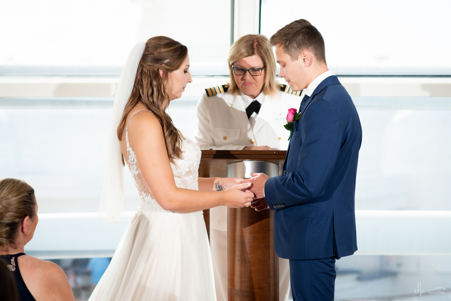 wedding photos in outlook lounge on disney cruise