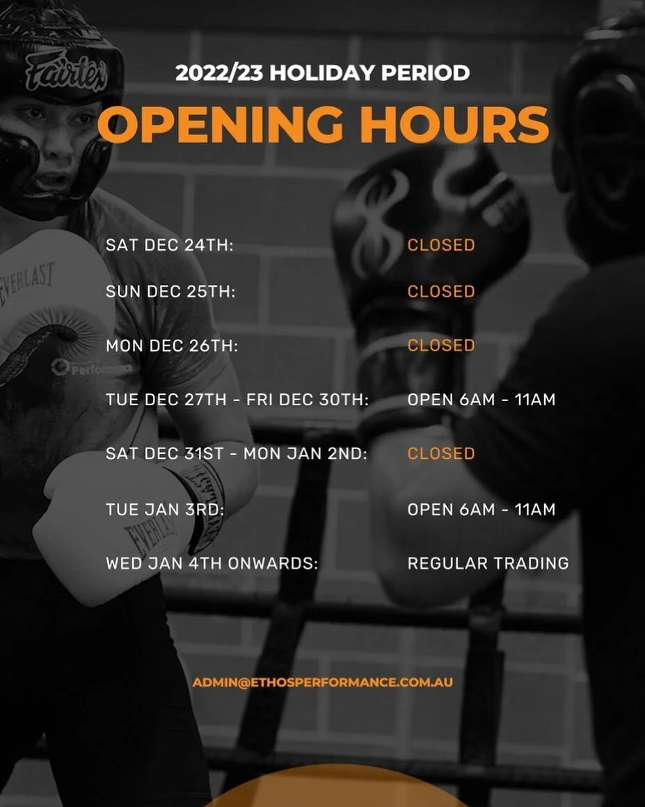 Trading hours over the end of December/ early January period. 

#gym #ethoscombat #newyear #train #work #whenperformancemattersmost