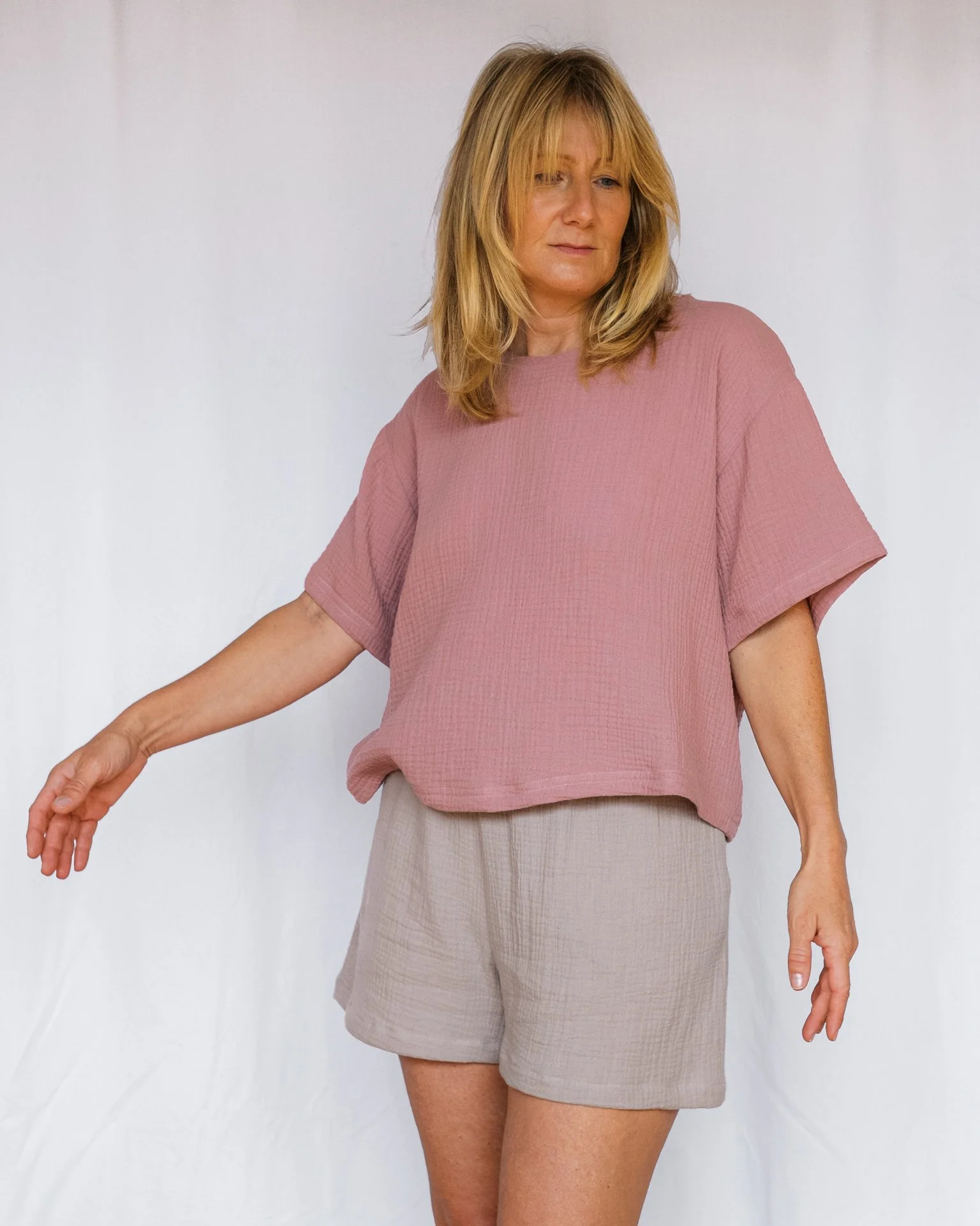 Kalea - Coral Pink Tee & Sandy Beige Shorts