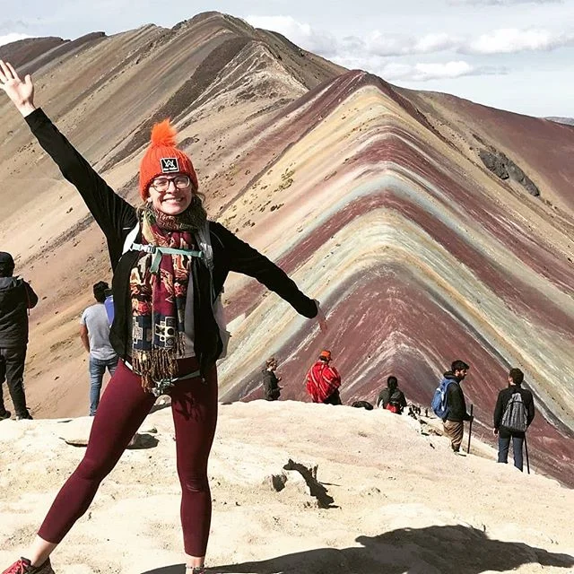 Sweetheart Sara Gibbs hiked Rainbow Mountain yesterday. She took some stunning pictures and of course was able to make a new friend! 💛💙