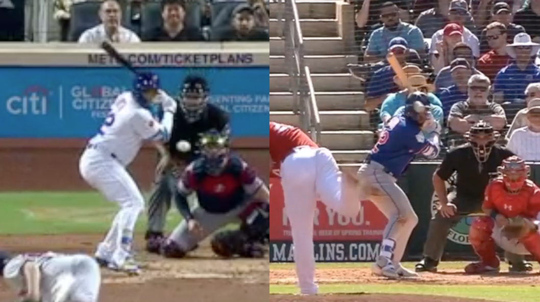 (Picture) Angle of Dominic Smith’s bat at front-foot strike, September 2018 compared to March 2019. Credit: MLB