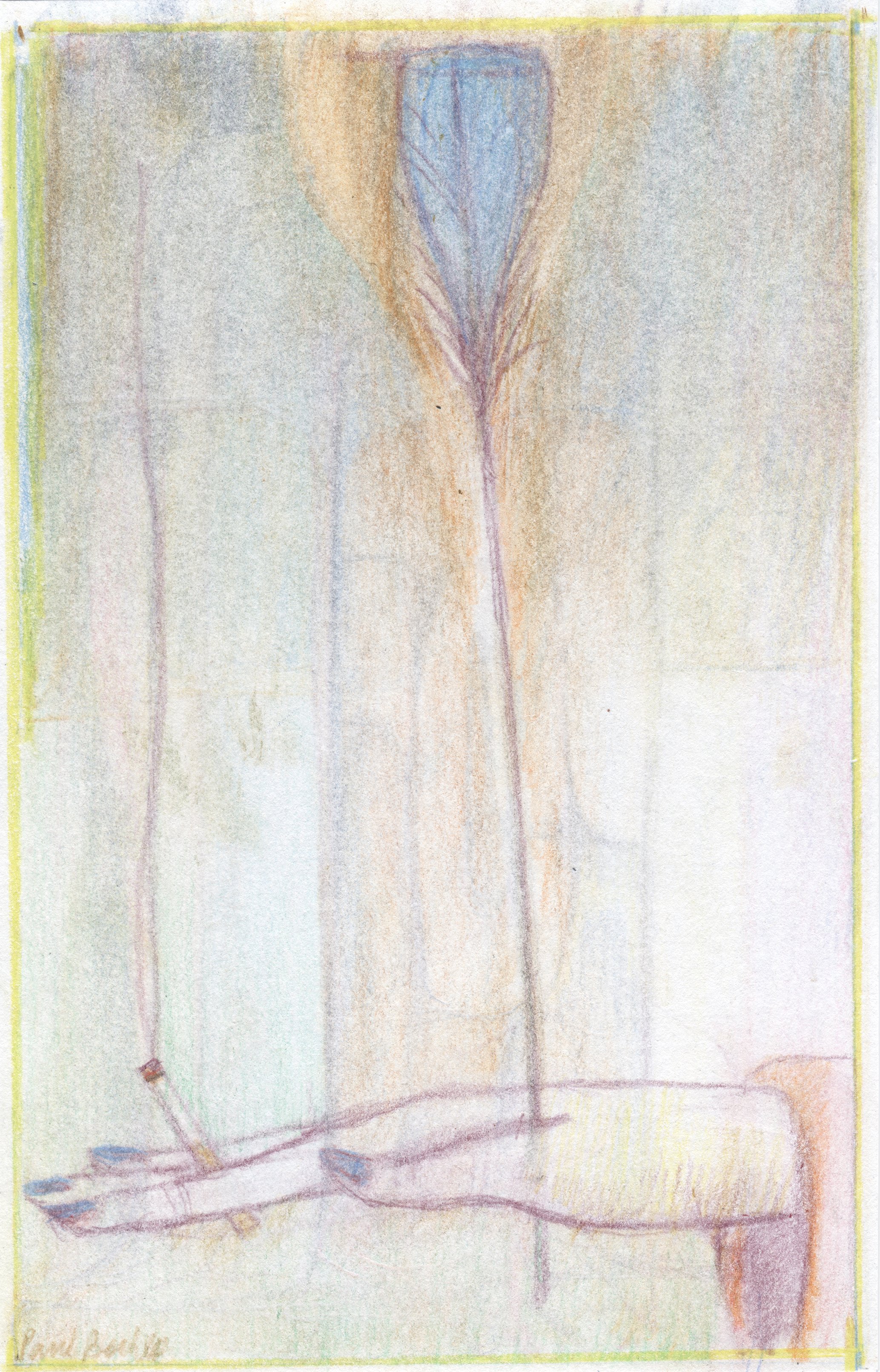  Feather &amp; Cigarette, Coloured pencil on paper, 16 x 10 cm, 2022  