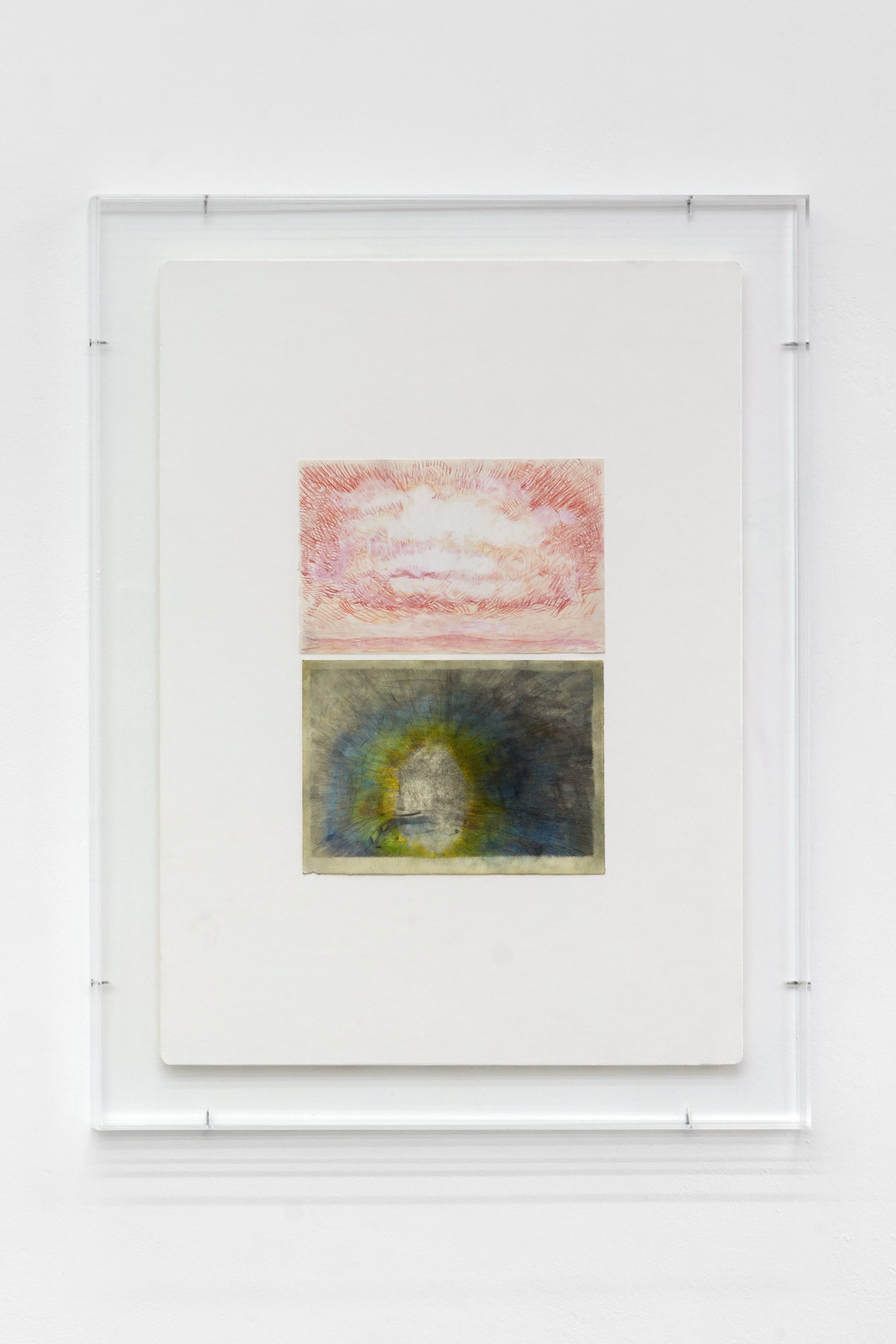  Gavin Bell,  Event, Event , 2023, Pencil, graphite, oil, paper, found and modified mount board, acrylic frame, screws, 646mm x 496mm x 34mm 
