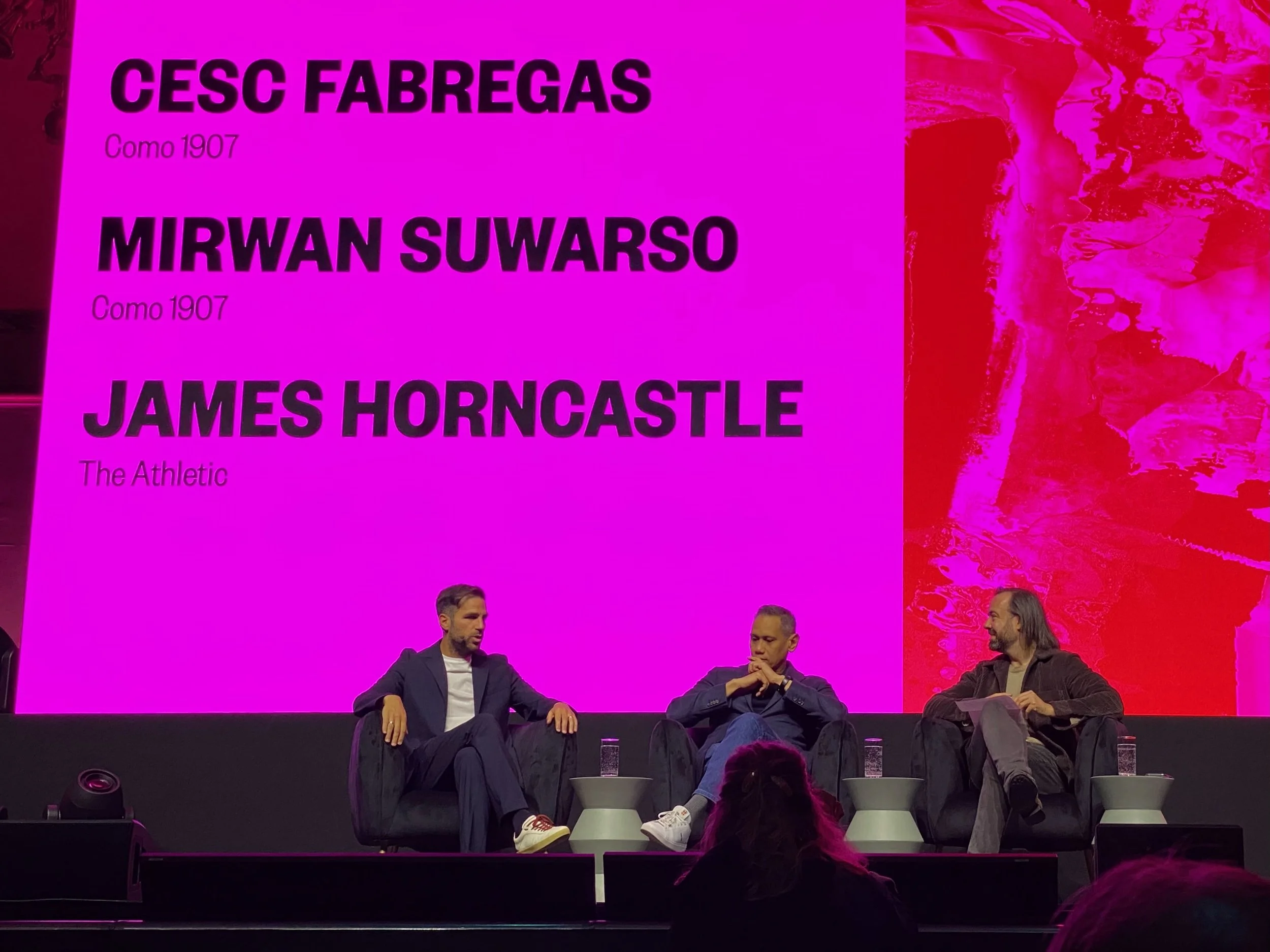 Lake Como 1907's Cesc Fabregas and Mirwan Suwarso talking to The Athletic's James Horncastle at SXSW London 2025