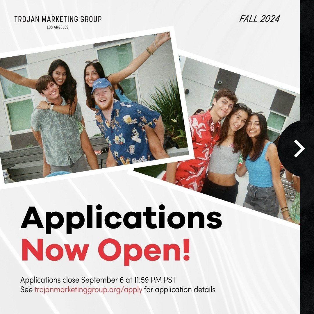 We are thrilled to announce that applications for the Trojan Marketing Group&rsquo;s Fall 2024 semester are now officially open! If you&rsquo;re passionate about thinking outside of the box and crafting creative stories, TMG is the place for you!

To