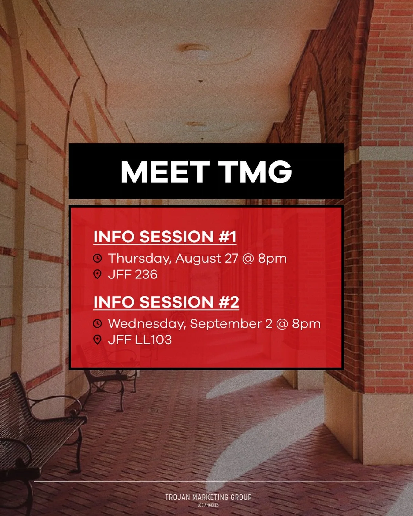 Join us at one of our two Info Sessions to learn more about TMG, our departments, the application process, and meet some of our members! 

The 1st Info Session will be this Thursday, Aug 27th and the 2nd one will be next Wednesday, Sept 2nd&mdash;bot