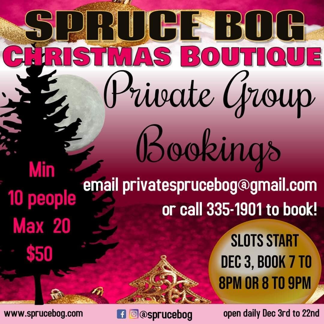 Have you ever wanted the Spruce Bog Boutique all to yourself for a group of friends/family? Well here is your chance: we have opened up the bookings for the Spruce Bog Boutique, 2021!
With a minimum of 10 guests, maximum of 20, you can have a private