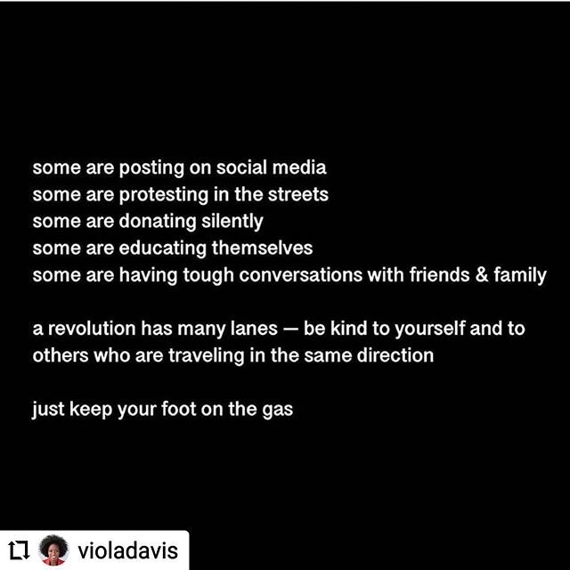#Repost @violadavis (with @report.for.insta)
...
Radical change can take place in homes, in schools, in boardrooms, voting booths, etc... 401 yrs of systemic racism needs a comprehensive array of radical revolutionary intervention. ❤🤜🏿
🔁@octaviasp
