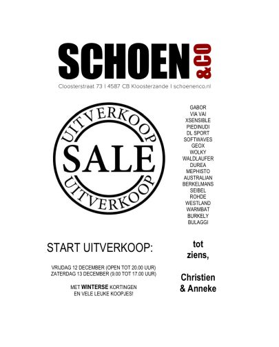 Vrijdag 12-12-2025  START UITVERKOOP