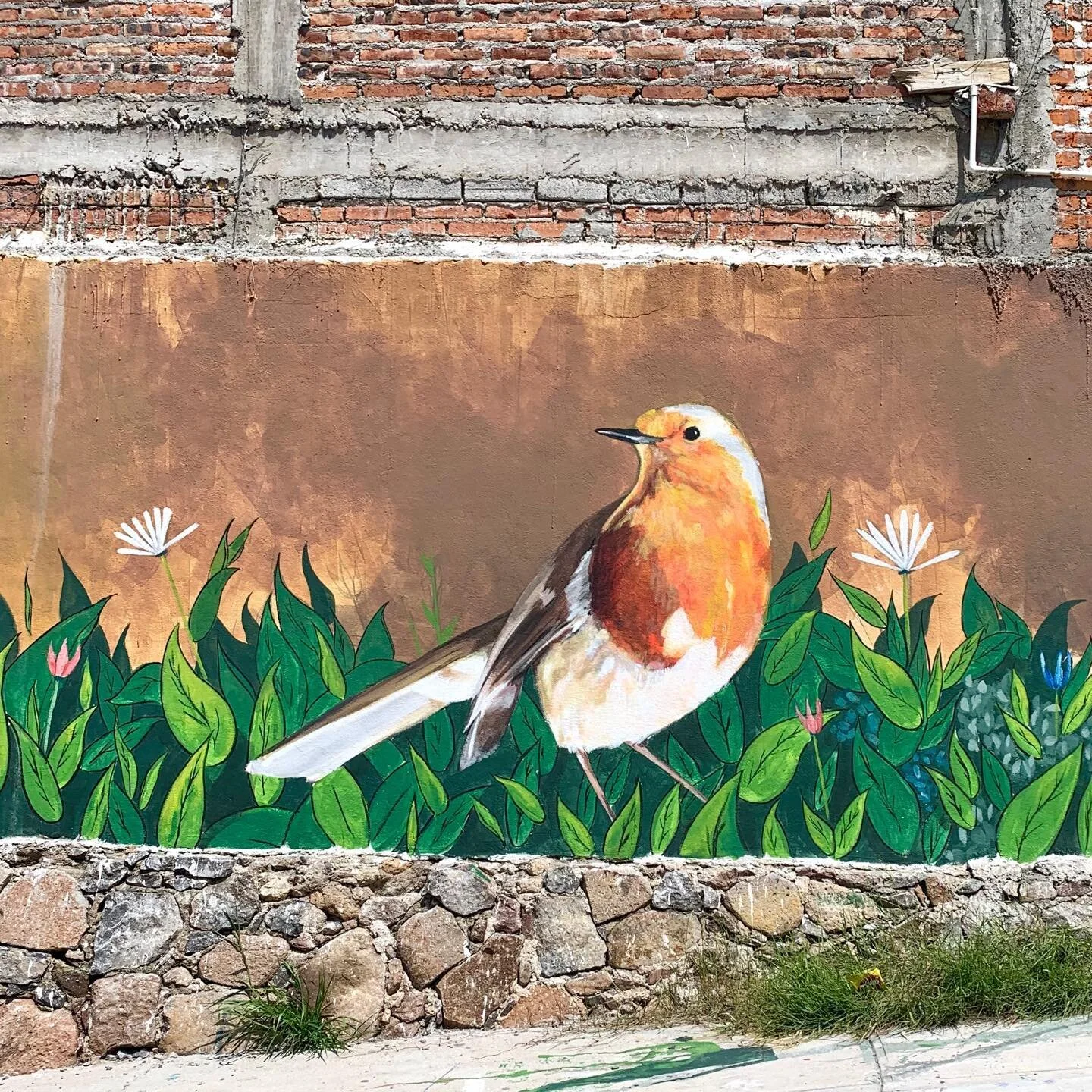 Just past the roast chicken stand, about half a block from the young man making fresh cantaloupe pineapple smoothies, turn left. Walk up a hill (heading away from traffic). Make an immediate right at the next corner. Voila! #Birds! #muralart#SMA