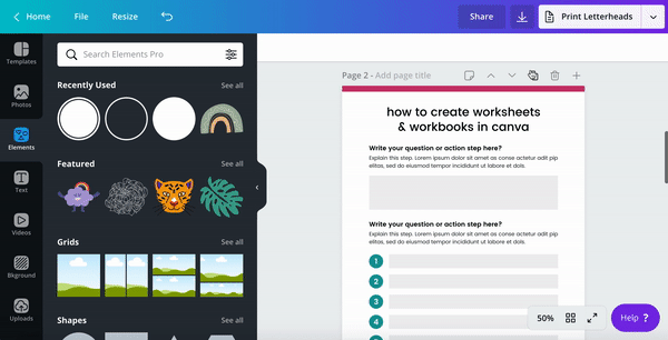 how to create worksheets in canva