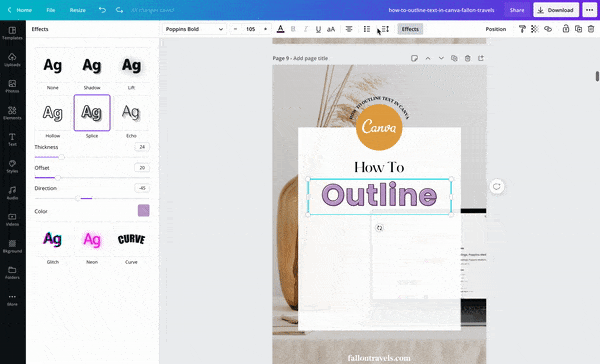 how to add an outline to text in canva