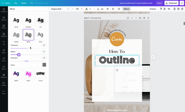 How to Outline Text in Canva with just one-click | Fallon Travels