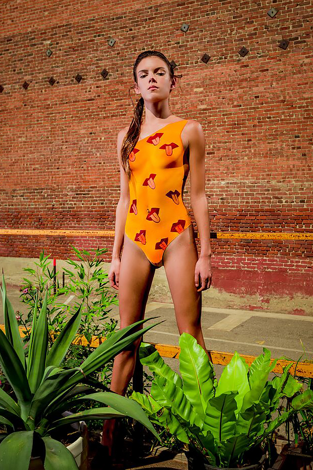 fashion Body painting by Agne Skaringa yellow swimsuit pop art Los Angeles makeup palms.jpg