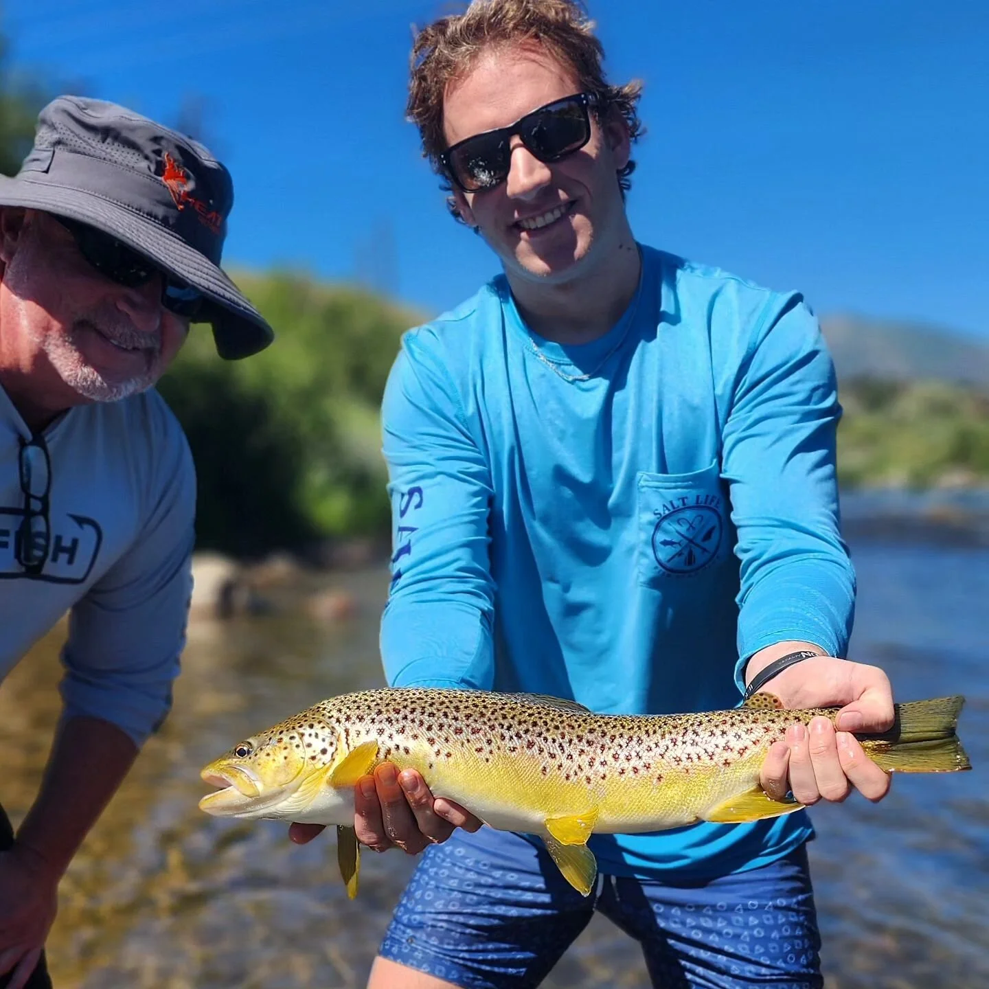 @joshwhite23 First time fly fishing and on the Truckee River! I had to chase this one down a bit.... I'm pretty sure he will go again! 

#GreatBasinGuideService 
#FlyFishing #CatchAndRelease #Barbless #TruckeeRiver #TruckeeRiverFlyFishing #TruckeeRiv