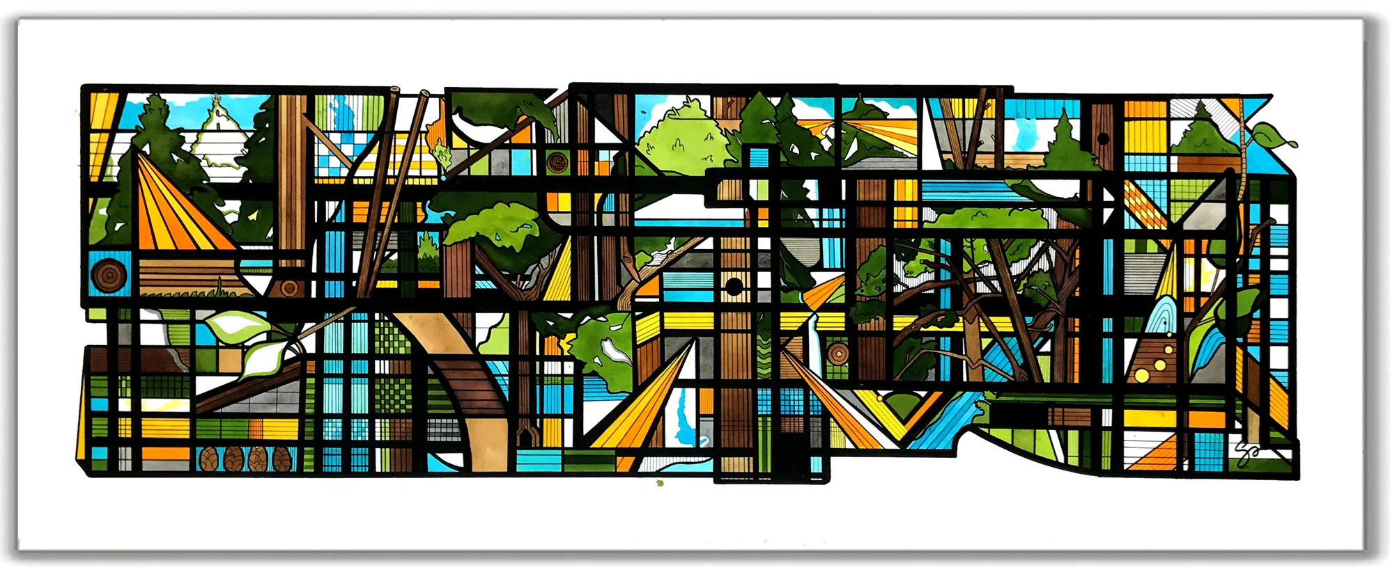 BLACK FOREST 28″ x 54″ Ink + Radiant Watercolor