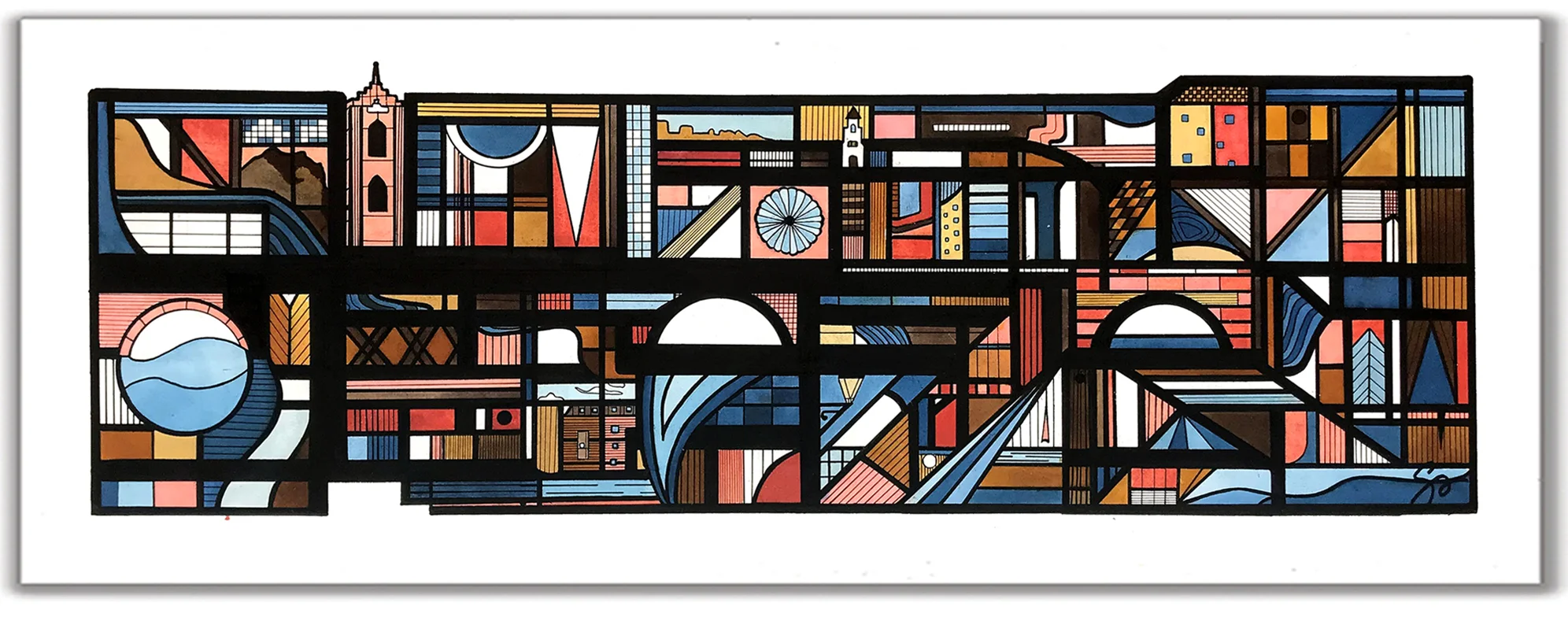 STRASBOURG 16″ x 34″ Ink + Radiant Watercolor