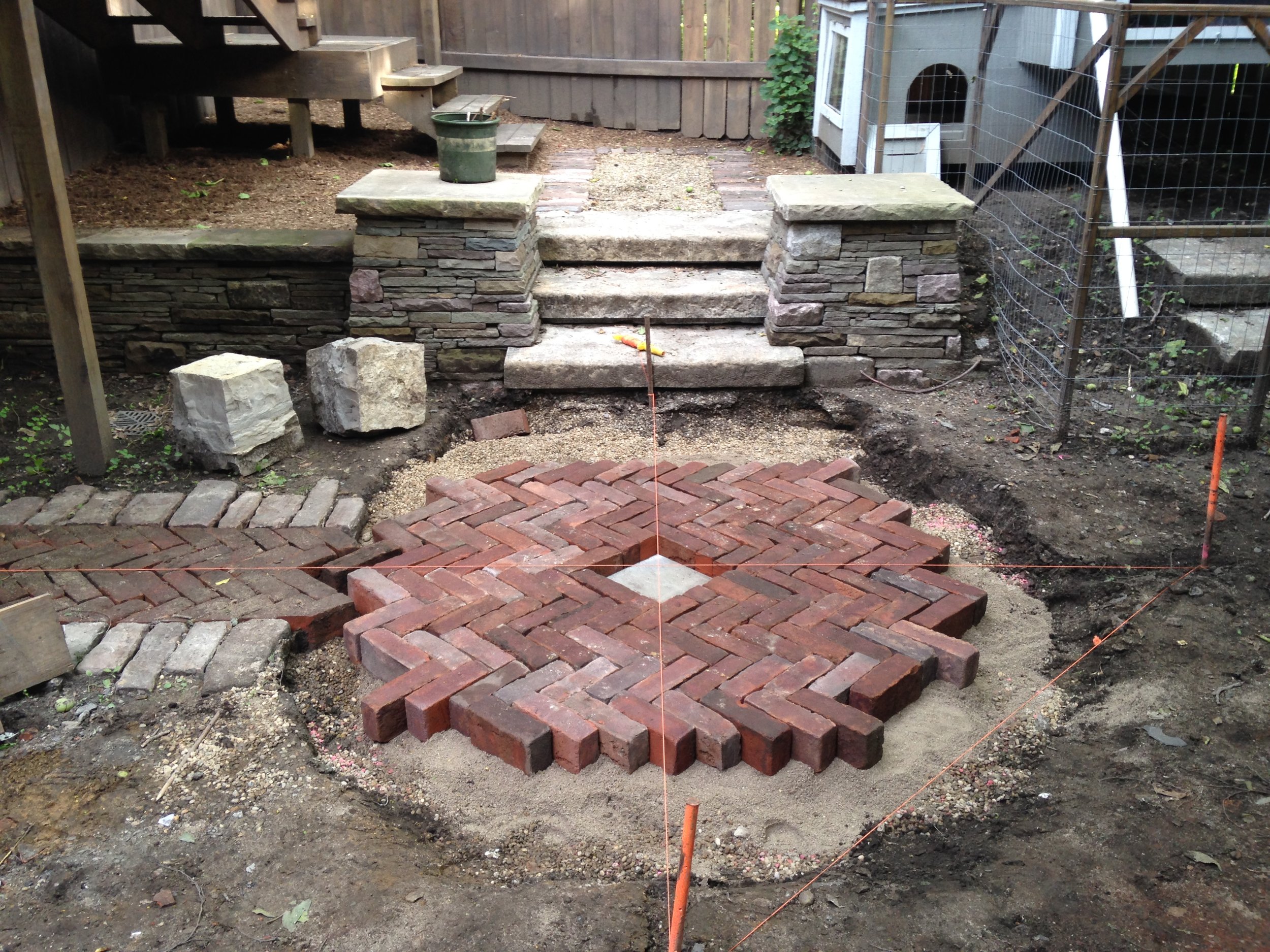 Construction phase of a retaining wall project in Beachwood, Ohio