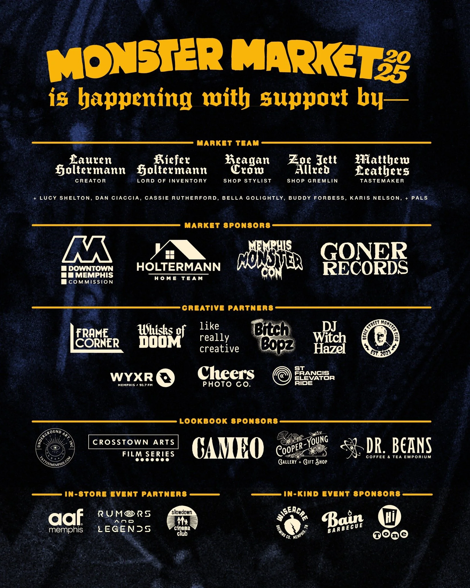 THANK YOU MEMPHIS!!!! Monster Market 2025 was the most fun group project ever! We pulled it off 100%  because of—
✨our incredible team of devoted friends who give their time:✨
• Kiefer Holtermann, Lord of Inventory
• Reagan Crow, Sho