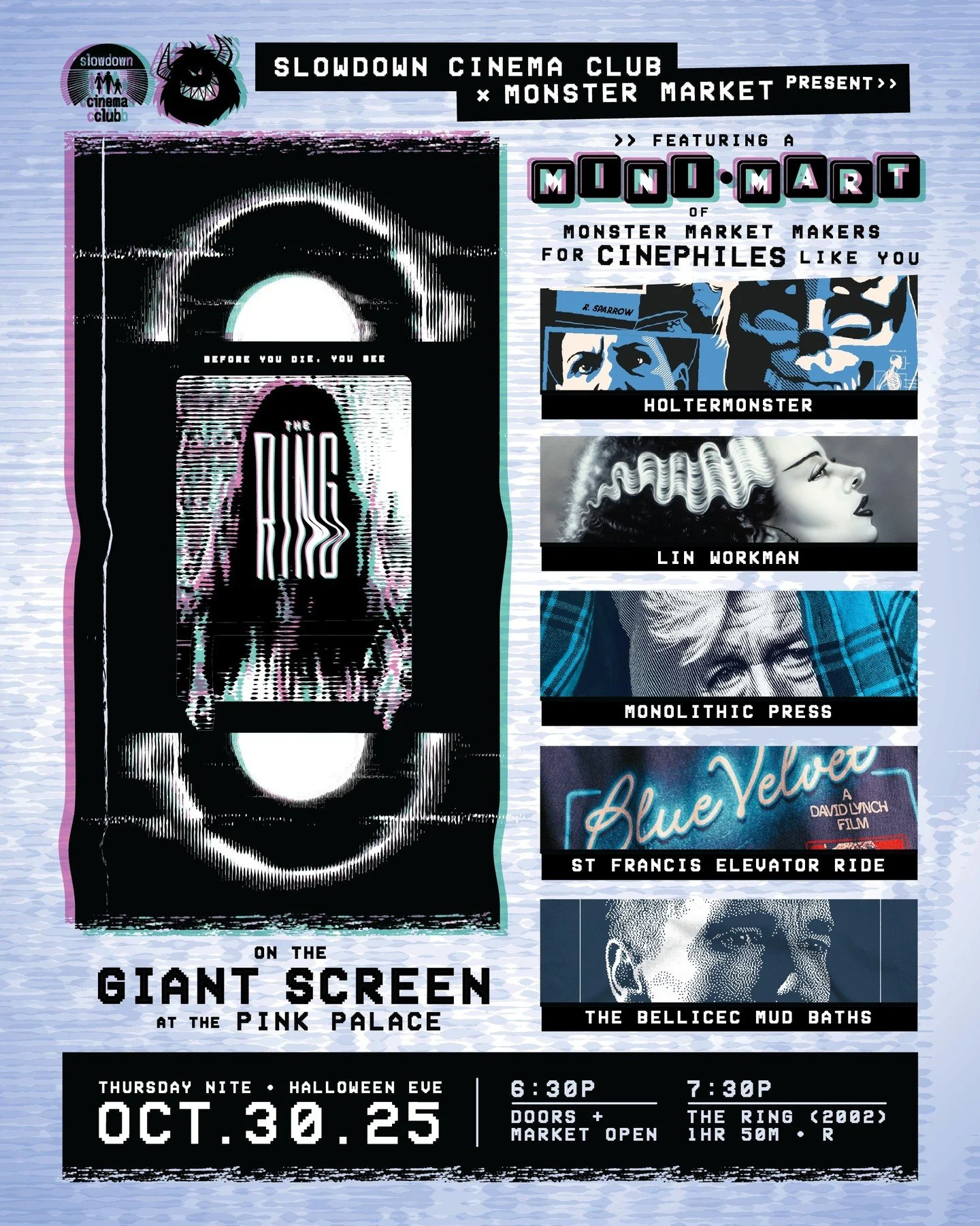 SEVEN DAYS.... until Slowdown Cinema Club x Monster Market's screening of THE RING, that is! 😰
Join us at the Pink Palace on Halloween Eve (Thurs Oct 30) for a spooky movie night + a MINI-MART of Monster Market makers! 
We've invited a few of our